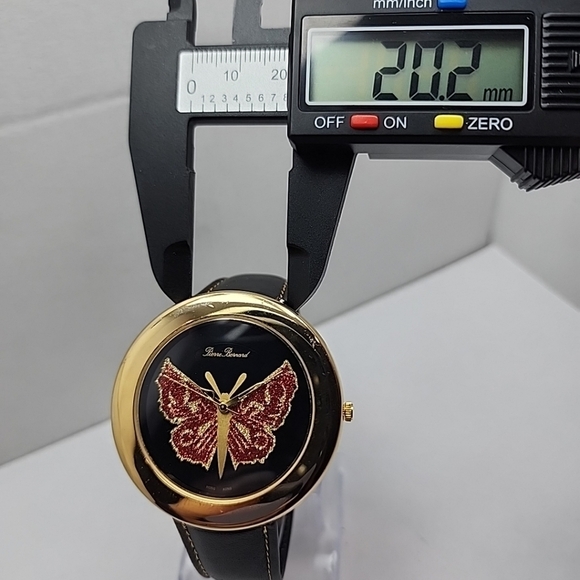 Womens Pierre Bernard Butterfly Watch Gold Glitter Black Leather New Battery main image 11